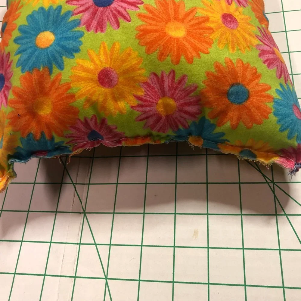 Flower Power Retro Floral green Purple 100% Cotton Pillow small 12x12